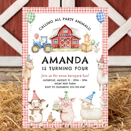 Farm Animals Kids Birthday Invitation Einladung