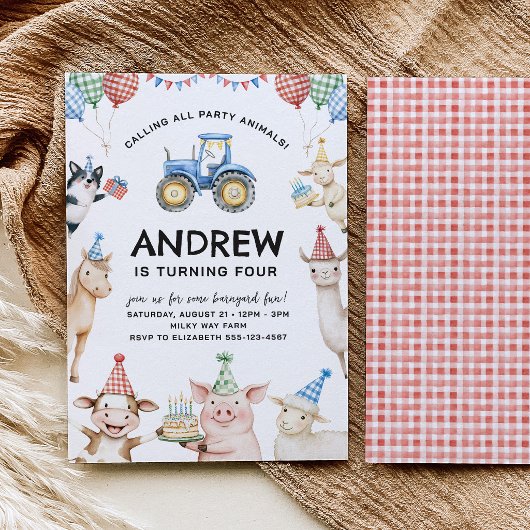 Farm Animals Kids Birthday Invitation Einladung