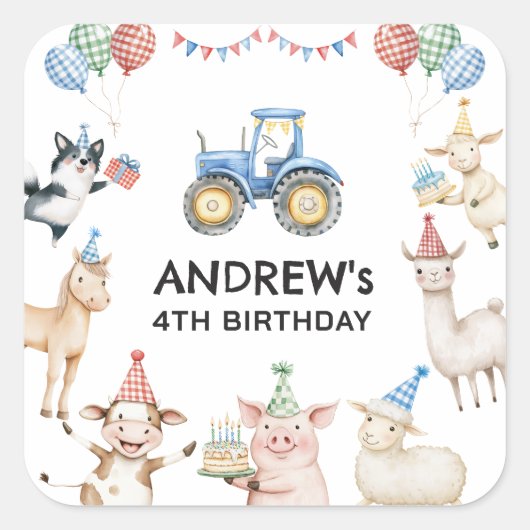 Farm Animals Kids Birthday Party Favor Stickers (Vorderseite)
