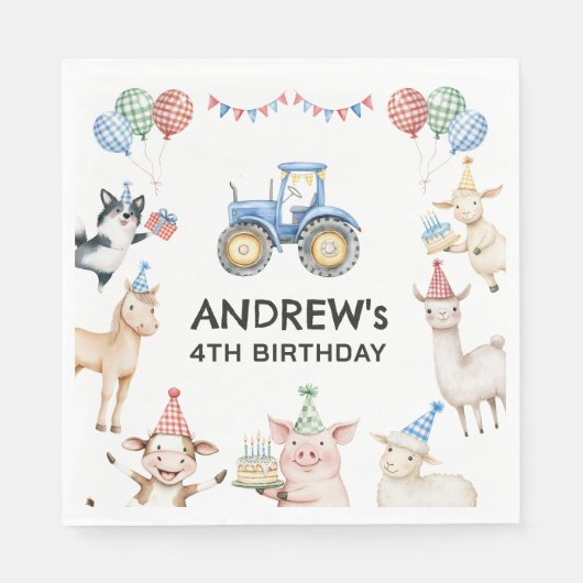 Farm Animals Kids Birthday Party Napkins Serviette (Vorderseite)