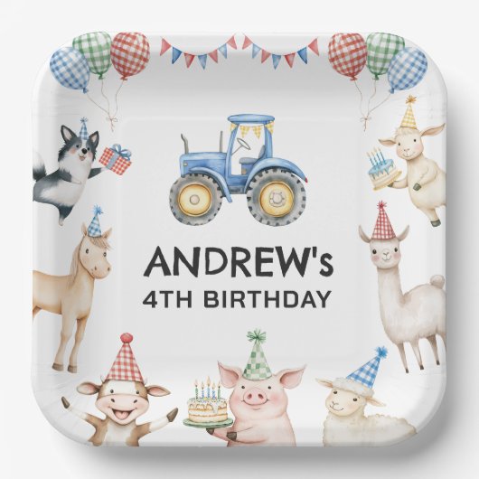 Farm Animals Kids Birthday Party Paper Plates Pappteller (Vorderseite)