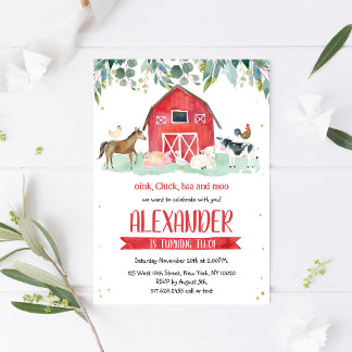 Farm Animals Oink Baa Moo Boy 1st Birthday  Einladung