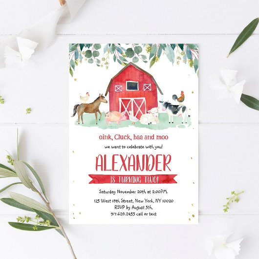 Farm Animals Oink Baa Moo Boy 1st Birthday Einladung