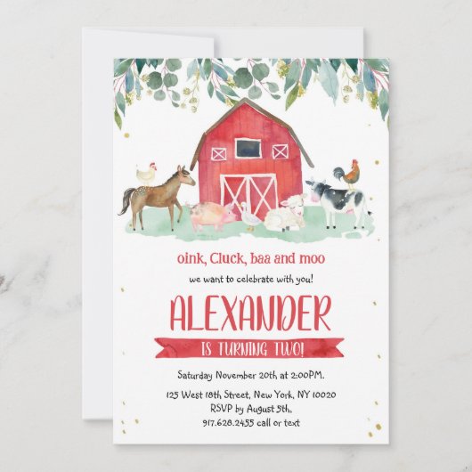 Farm Animals Oink Baa Moo Boy 1st Birthday  Einladung (Vorderseite)