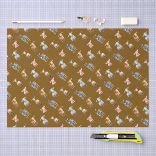 Farm Animals Pattern Brown Tissue Paper Seidenpapier (Handwerk)