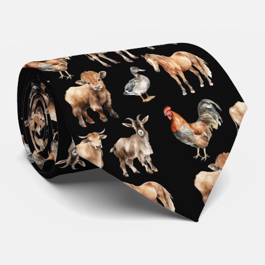 Farm Animals Pattern Neck Tie Krawatte (Gerollt)
