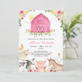 Farm Animals Pink Baby Shower Invitation Einladung (Stehend Vorderseite)
