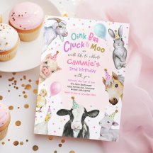  Farm Animals Pink Girl Barnyard Birthday Party