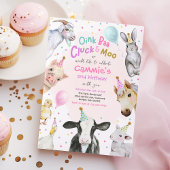 Farm Animals Pink Girl Barnyard Birthday Party Einladung