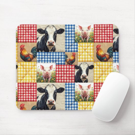 Farm Animals Quilt Pattern Mousepad (Mit Mouse)