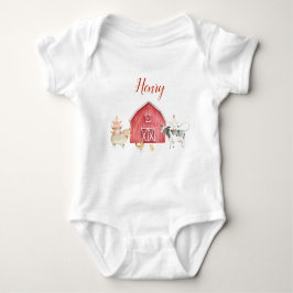 Farm Animals & Red Barn Birthday Party T-Shirt Baby Strampler