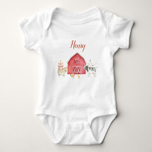 Farm Animals & Red Barn Birthday Party T-Shirt Baby Strampler (Vorderseite)