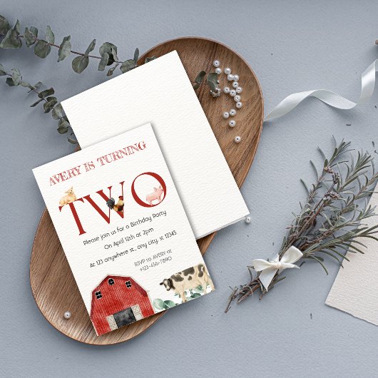 Farm Animals Second Birthday Party Invitation Einladung