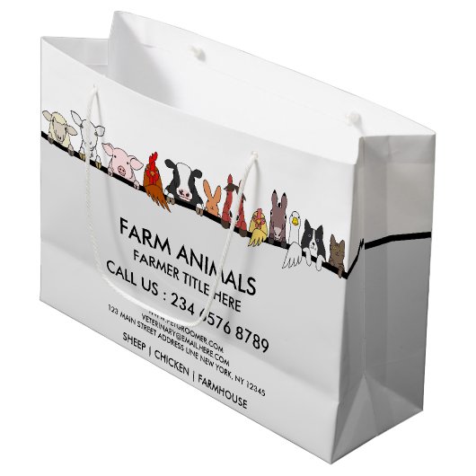 Farm Animals Sheep Chicken Cow marketing Große Geschenktüte (Vorderseite Schrägansicht)