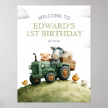 Farm Animals Tractor Birthday Welcome Sign