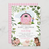 Farm Baby Dusche Einladung, Rosa Stall einladen Einladung (Vorne/Hinten)