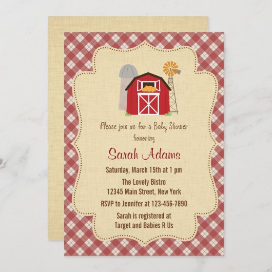 Farm Baby Dusche Einladung rustikal (Vorne/Hinten)