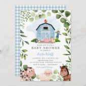 Farm Baby Showeinladung, Blue Barn Einladung (Vorne/Hinten)