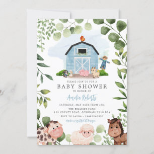 Farm Baby Showeinladung, Blue Barn Einladung