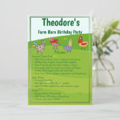 Farm Barn Birthday Party Menükarte (Stehend Vorderseite)