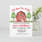 Farm Barnyard 1. Geburtstag Einladung (Stehend Vorderseite)