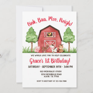 Farm Barnyard 1. Geburtstag Einladung