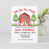 Farm Barnyard 1. Geburtstag Einladung (Stehend Vorderseite)