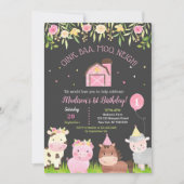 Farm Barnyard 1. Geburtstag Party Einladung Girl (Vorderseite)