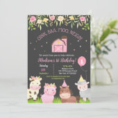 Farm Barnyard 1. Geburtstag Party Einladung Girl (Stehend Vorderseite)