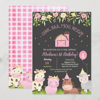 Farm Barnyard 1. Geburtstag Party Einladung Girl