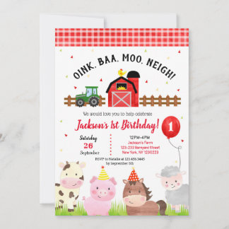 Farm Barnyard 1. Geburtstag Party Einladungen Jung