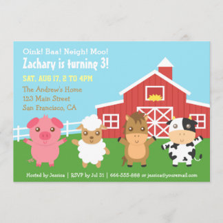 Farm Barnyard Animal Birthday Party Einladungen
