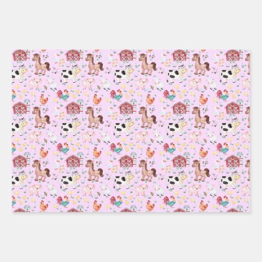 Farm barnyard animals gingham pink geschenkpapier set (Vorderseite)