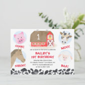 Farm Barnyard Animals Red Gingham Boy Birthday Einladung (Stehend Vorderseite)