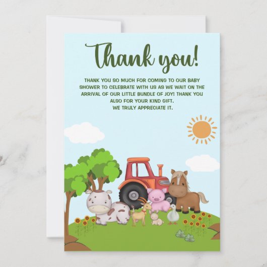 Farm Barnyard Baby Shower Dankeskarte (Vorderseite)