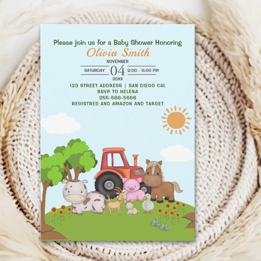Farm Barnyard Baby Shower Einladung