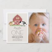 Farm Barnyard Beige Foto 1. Geburtstag Einladung (Vorderseite)