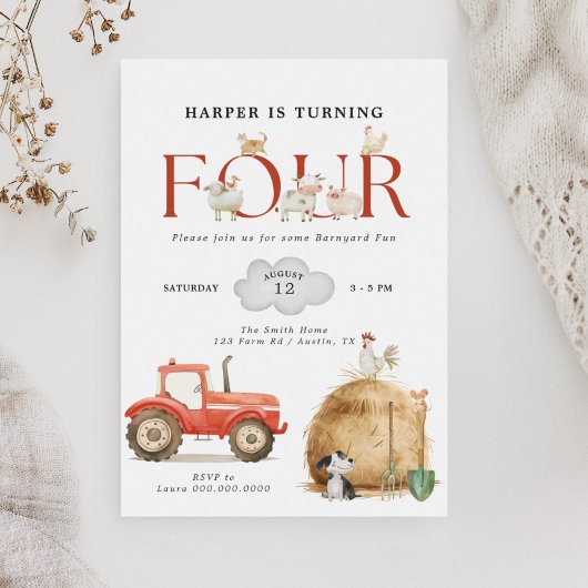 Farm Barnyard Fun Vierten Geburtstag Einladung