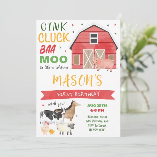 Farm Barnyard Geburtstagseinladung Einladung (Stehend Vorderseite)