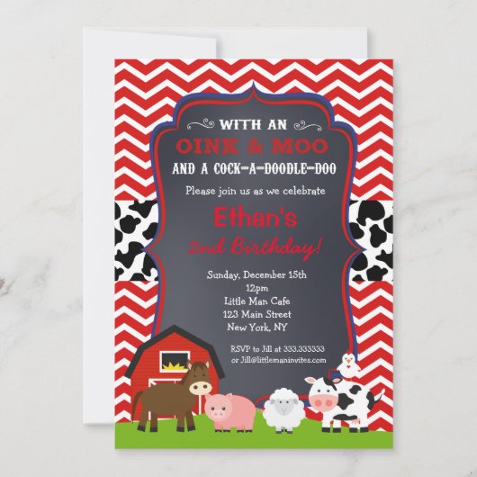 Farm Barnyard Geburtstagspartei Einladungen (Vorderseite)