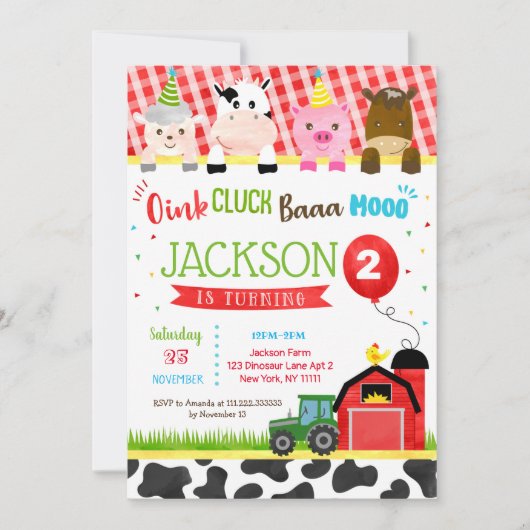 Farm Barnyard Geburtstagsparty Einladungen (Vorderseite)
