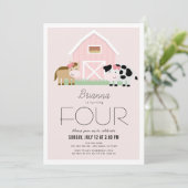 Farm Barnyard Pink Girl Geburtstag Einladung (Stehend Vorderseite)