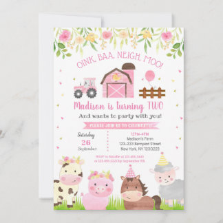 Farm Barnyard Tiere 2. Geburtstag Einladungen