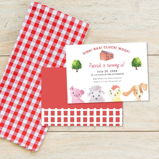 Farm Barnyard Tiere 2. Geburtstag Party Einladung