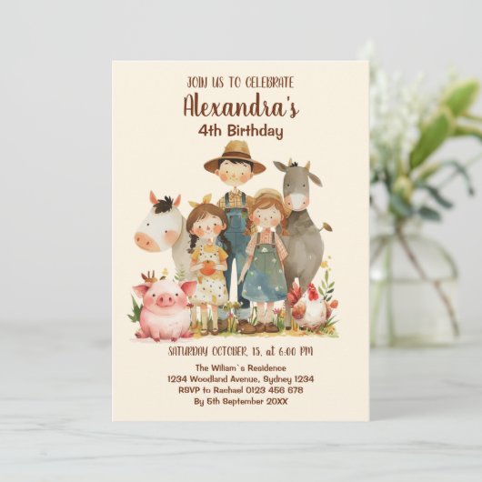 Farm Barnyard Tiere Geburtstag Einladung (Stehend Vorderseite)