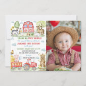 Farm Barnyard Tiere Geburtstag Foto Einladung (Vorderseite)