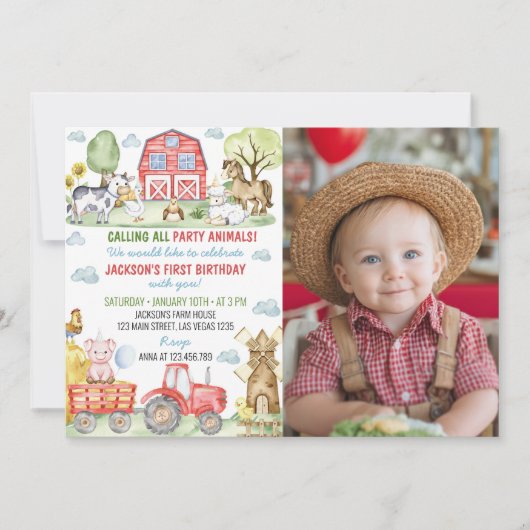 Farm Barnyard Tiere Geburtstag Foto Einladung (Vorderseite)