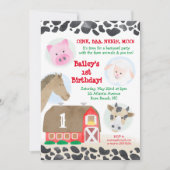 Farm Barnyard Tiere Gingham Cow Print Birthday Einladung (Vorderseite)