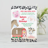 Farm Barnyard Tiere Gingham Cow Print Birthday Einladung (Stehend Vorderseite)