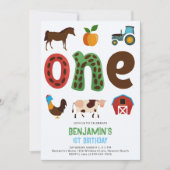 Farm Barnyard Tiere Obst Niedlich 1. Geburtstag Einladung (Vorderseite)